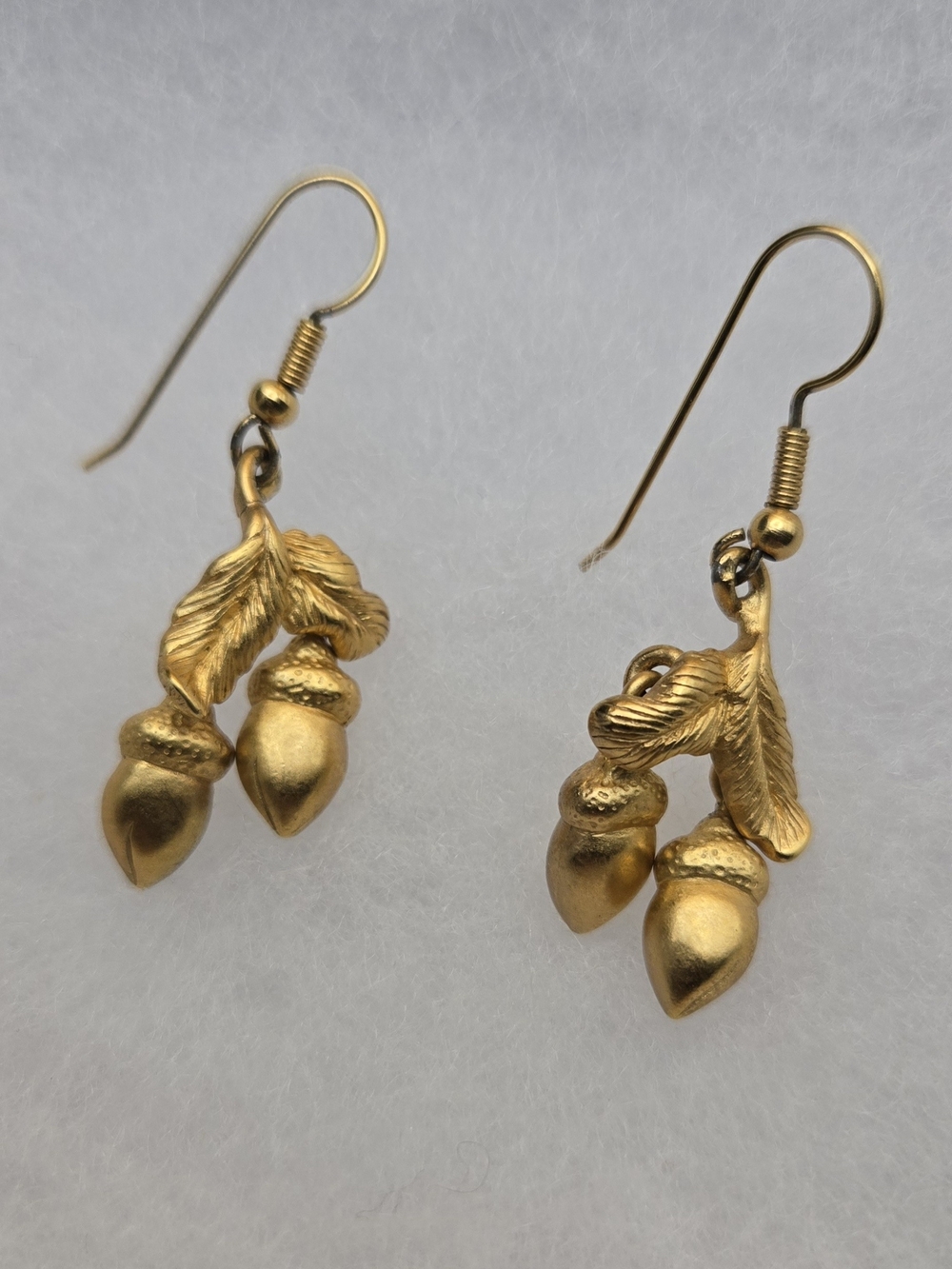 Monet Gold Acorn and Leaf Drop Earrings - Vintage Monet Earrings - Picture 2 of 16